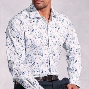 Men’s White and Blue Floral Dress Shirt